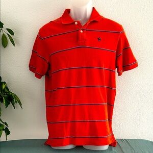 Abercrombie & Fitch Mens Red Polo with Blue Stripes
